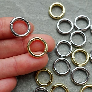 15mm Spring Gate Ring Clasp, Gold or Platinum Plated Sprung hinged circle connector
