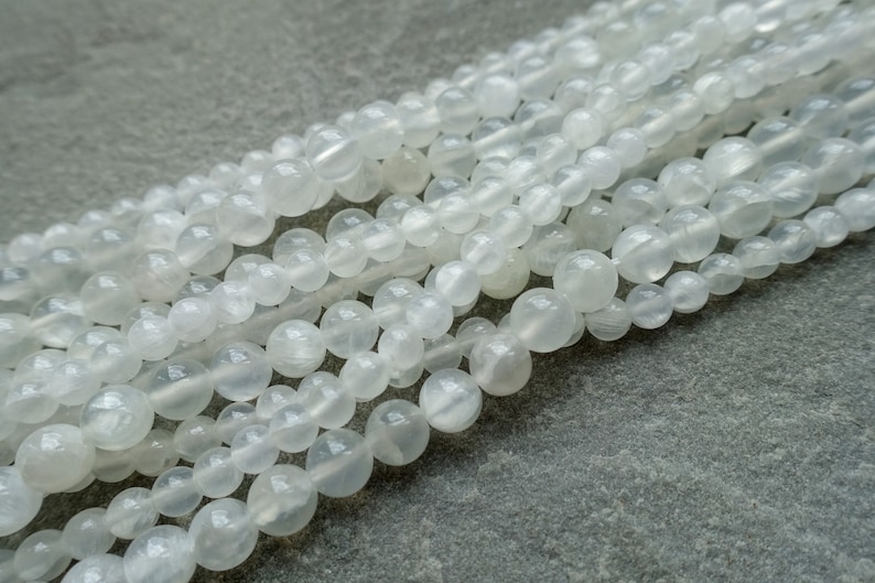 3 Sizes Natural Selenite Round Beads, 4mm 6mm 8mm AB Grade Gemstone Bead, Strand or 10 pcs, Craft supplies image 2