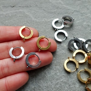 Stainless Steel Small Huggie Hoop Earrings, 15mm Hoops with Vertical Loop
