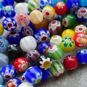 5 Sizes - Millefiori Flower Glass Round Beads, Lampwork 4mm 6mm 8mm 10mm12mm strands, UK craft supplies