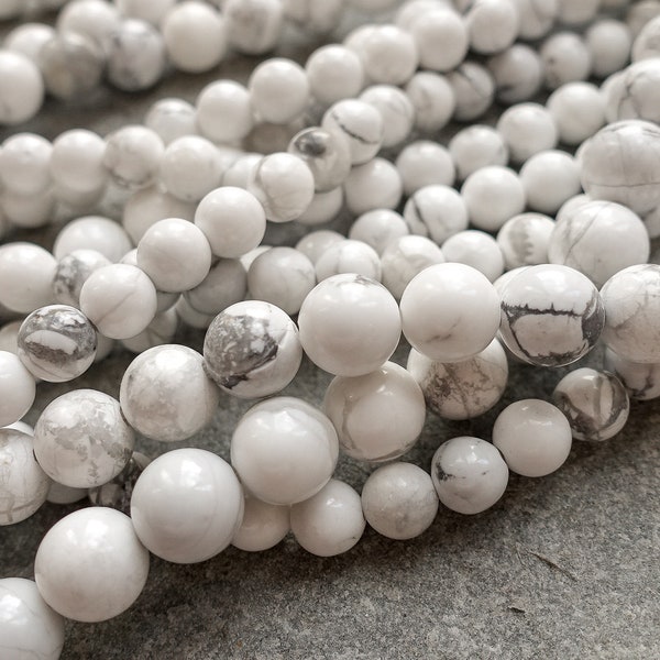 3 Sizes - Natural White Howlite Beads, Marble Effect, 4mm 6mm 8mm beads,10 pcs or strand, round gemstone beads, jewelry supplies