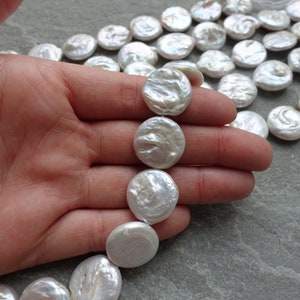 16mm Large Natural Coin Shaped Cultured Freshwater Pearl Beads Strands, Nugget Shape, Off white Colour