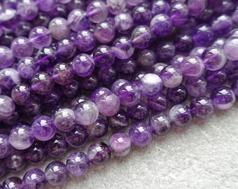 4 Sizes -  Natural Amethyst Round Beads, AB grade 4mm 6mm 8mm 10mm gemstone beads, loose beads or 1 strand