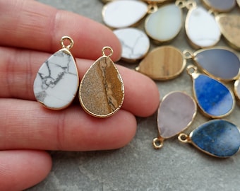 Teardrop Gemstone Charms – Brass Finding, Natural Stone Pendants (22mm)