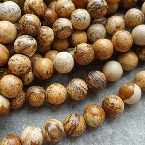 3 Sizes - Natural Sand Picture Jasper Beads, 4mm 6mm 8mm owyhee round gemstone beads, craft supplies UK