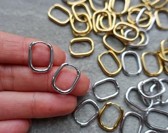 Stainless Steel Oval Huggie Earrings, Gold or Silver tone, Non tarnish finding, Craft Supplies UK