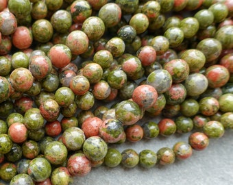 4 Sizes - Natural Unakite Beads, 4mm 6mm 8mm 10mm gemstone beads, craft supplies UK