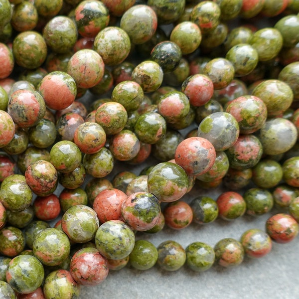 4 Sizes - Natural Unakite Beads, 4mm 6mm 8mm 10mm gemstone beads, craft supplies UK