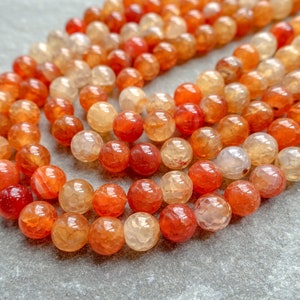 3 Sizes - Natural Orange Fire Crackle Agate, 6mm 8mm 10mm  Dragon veins, Yellow Agate Beads, gemstone beads