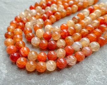 3 Sizes - Natural Orange Fire Crackle Agate, 6mm 8mm 10mm  Dragon veins, Yellow Agate Beads, gemstone beads