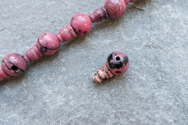 10mm 2 Piece Natural Rhodonite Jasper Mala Guru Bead 3 hole bead for mala Pink Jasper Meru Buddhist bead