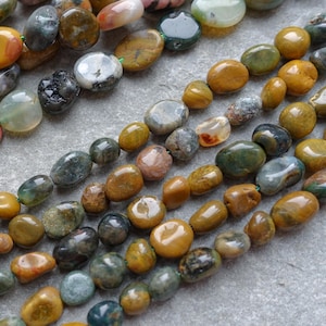 Natural Rhyolite Jasper Pebble Beads, Jasper Nuggets Beads, Strand or 10pcs,  Crystal Nugget Crystal Beads Center Bead Statement