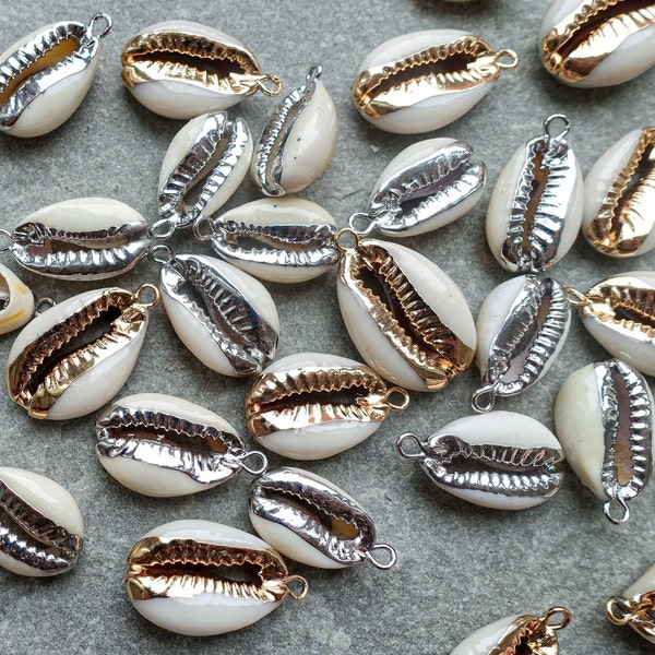 2 colors - Cowrie Shell Pendant, Electroplate Pendant with natural shell, Cut cowrie  Necklace, Nugget Pendant