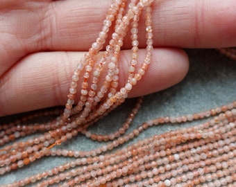 2mm Micro Faceted Natural Sunstone Beads, Tiny Round beads, Stone Seed beads, Dainty gemstone beads UK