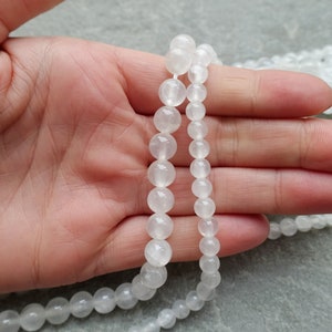 3 Sizes Natural Selenite Round Beads, 4mm 6mm 8mm AB Grade Gemstone Bead, Strand or 10 pcs, Craft supplies image 4