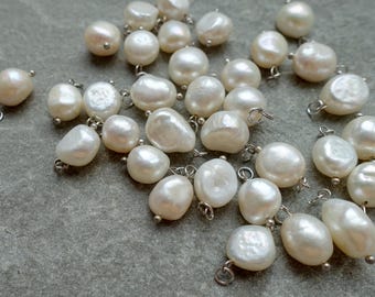 8-10mm Round Pearls Charm, Freeform Natural Pearl Bead Pendant, Silver tone Finding, Jewelry Finding