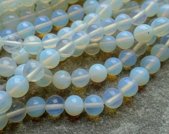 4 Sizes -  Manmade Opal Opalite Milky Glass Round Beads, 4mm 6mm 8mm 10mm 10beads or 1 strand, jewelry supplies