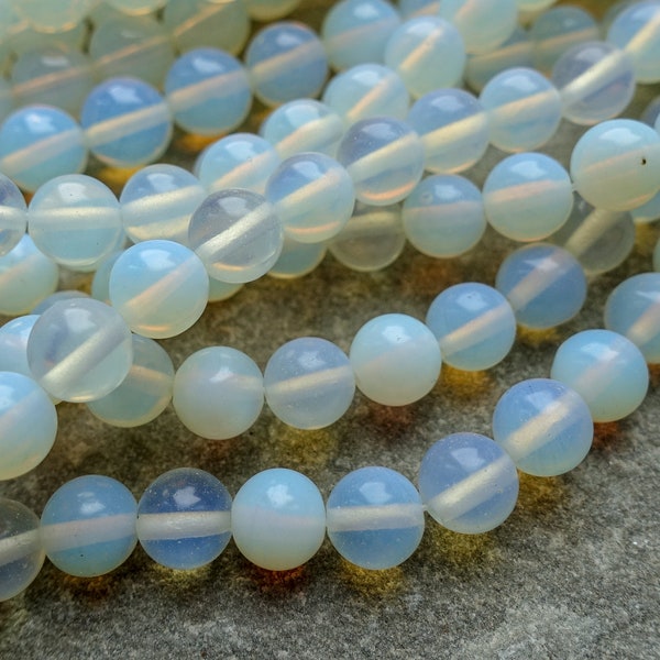 4 Sizes -  Manmade Opal Opalite Milky Glass Round Beads, 4mm 6mm 8mm 10mm 10beads or 1 strand, jewelry supplies