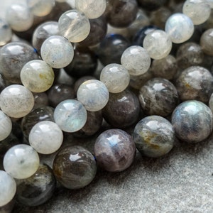 3 Sizes - Natural Labradorite Grade A Beads, 4mm 6mm 8mm Smooth Gemstone Round Grey Beads, natural spectrolite stone beads UK