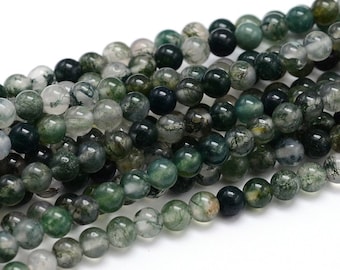 4 Sizes -  Natural Moss Agate Dendrite Agate Beads 10pcs or strand, 4mm 6mm 8mm 10mm round beads, jewelry supplies, gemstone beads