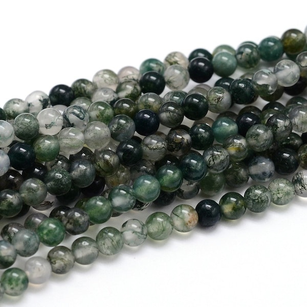 4 Sizes -  Natural Moss Agate Dendrite Agate Beads 10pcs or strand, 4mm 6mm 8mm 10mm round beads, jewelry supplies, gemstone beads