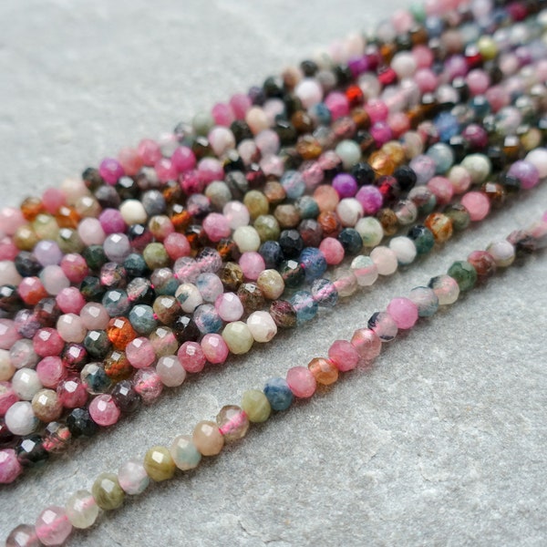 3x2mm  Natural Tiny Tourmaline Beads, Faceted Rondelle Beads, Dainty Shiny Abacus Beads, Gemstone Beads, Craft Supplies UK