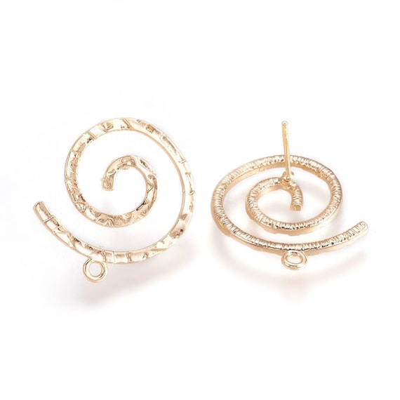 50% Sale Round Swirl Hammered Effect Earrings Finding, Spiral Vortex Effect Real Gold Plated Earring Base Studs,  Jewelry Supplies UK