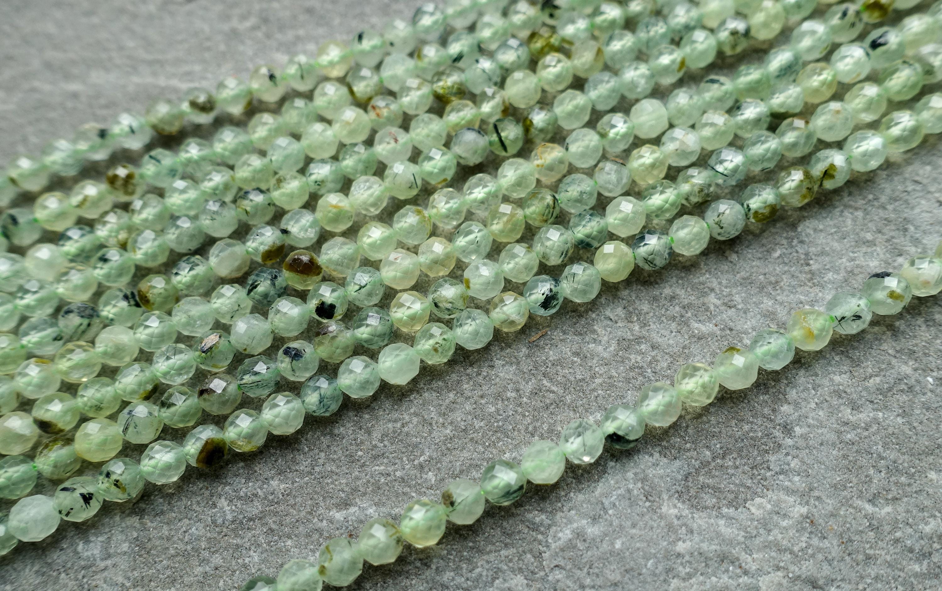 4mm Natural Faceted Prehnite Beads, Small Round beads, Stone Seed beads, Dainty gemstone beads