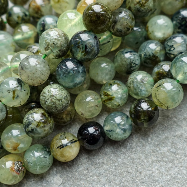 6mm 8mm Natural Prehnite Beads, Round Gemstone Beads, UK Craft Supplies, Natural Beads