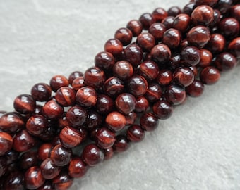 3 Sizes - Natural Red Tiger Eye Beads, 4mm 6mm 8mm Round Gemstone Beads, Craft Supplies, 10 pcs or 1 strand