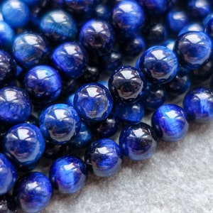 6mm 8mm Natural Blue Tiger Eye Beads, Cat eye Round Gemstone Beads, Craft Supplies, 10 pcs or 1 strand