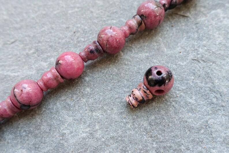 10mm 2 Piece Natural Rhodonite Jasper Mala Guru Bead 3 hole bead for mala Pink Jasper Meru Buddhist bead