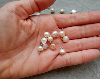 5-6mm Pearls Charm, Mixed color Freeform Natural Pearl Bead Pendant, Silver tone Finding, Jewelry Finding