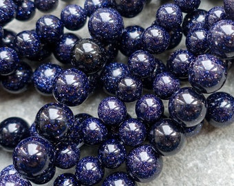 3 Sizes -  Blue Goldstone Beads, Manmade Golden Sand Stone Beads, 4mm 6mm 8mm  beads strand, Craft Supplies UK