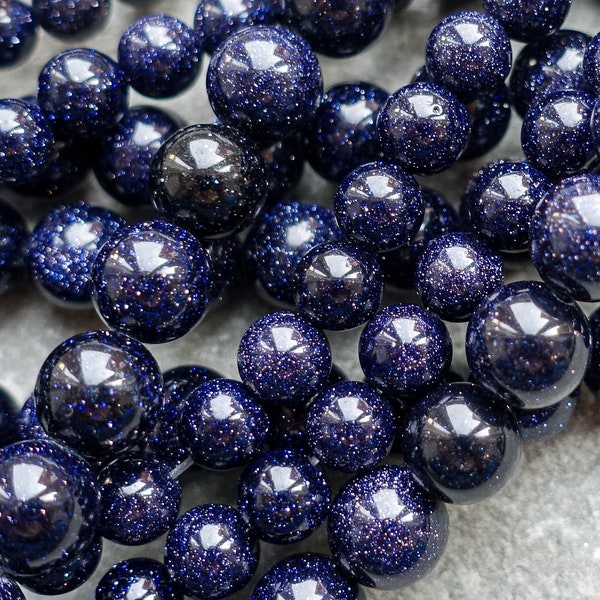 3 Sizes -  Blue Goldstone Beads, Manmade Golden Sand Stone Beads, 4mm 6mm 8mm  beads strand, Craft Supplies UK