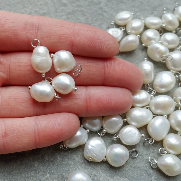 Keshi style Pearls Charm, Freeform Natural Pearl Bead Pendant, Silver tone Finding, Jewelry Finding