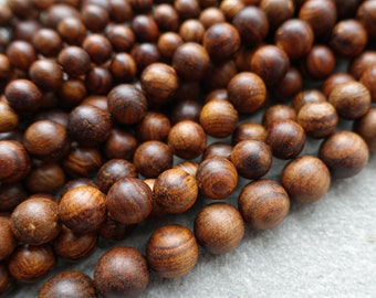 4 Sizes - Natural Sandalwood Beads, Medium Brown Dyed Sandal Wood , 4mm 6mm 8mm 10mm beads, round wooden beads, jewelry supplies