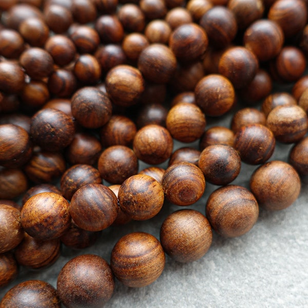 4 Sizes - Natural Sandalwood Beads, Medium Brown Dyed Sandal Wood , 4mm 6mm 8mm 10mm beads, round wooden beads, jewelry supplies
