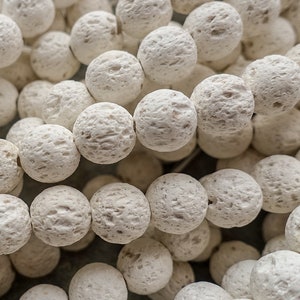 4 Sizes - White Lava Beads, 4mm 6mm 8mm 10mm Rock Stone Round Beads, Essential oil beads, Gemstone Beads, Craft Supplies UK