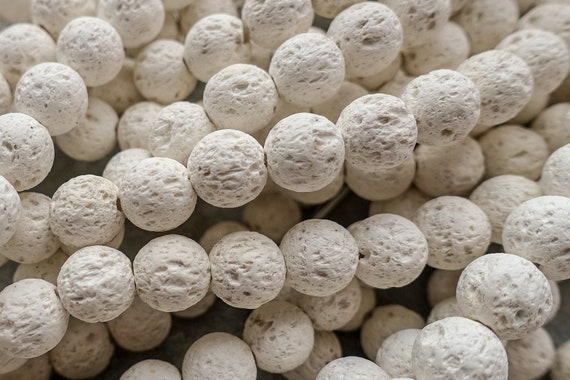 3 Sizes - White Lava Beads, Rock Stone Round Beads, 6mm 8mm 10mm Essential oil beads, Gemstone Beads, 10 pcs or 1 strand