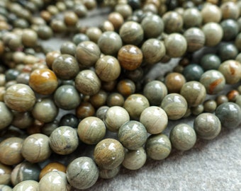 3 Sizes - Natural Silver Leaf Jasper, 4mm 6mm 8mm Round  Earthy Beads, Gemstone Beads, Craft Supplies UK