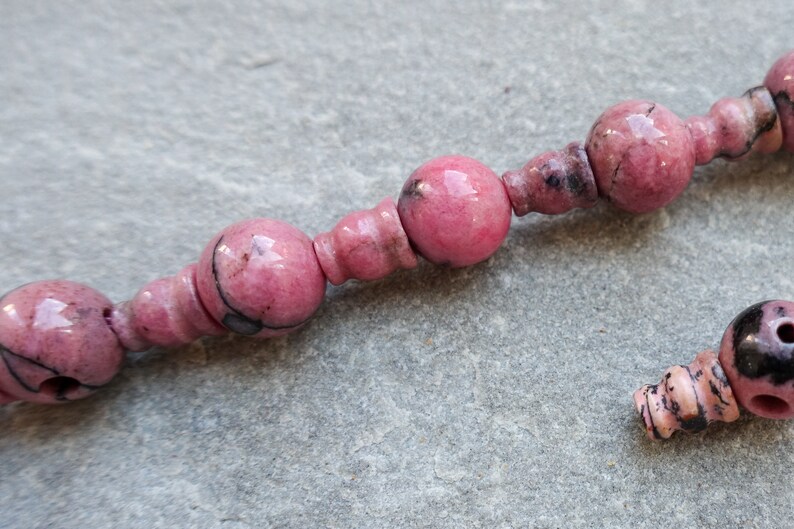 10mm 2 Piece Natural Rhodonite Jasper Mala Guru Bead 3 hole bead for mala Pink Jasper Meru Buddhist bead