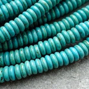 6mm Synthetic Turquoise Coin Heishi Beads, Dainty Disc Abacus Beads, Gemstone Beads UK, Craft Supplies