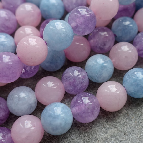 3 Sizes - Mix Gemstone Beads, Rose Quartz Amethyst Aquamarine, 4mm 6mm 8mm Round Beads, Craft Supplies,  mala beads