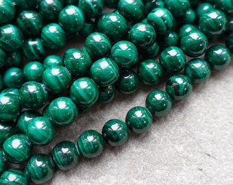 3 Sizes - Natural Malachite Beads, 4mm 6mm 8mm gemstone beads, Round Gemstone Beads, Craft Supplies