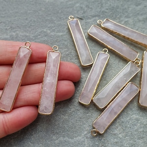 Rose Quartz stone Rectangle Drop Pendant, Faceted Charm with brass finding, Gemstone Charm, Pink Quartz  Pendant