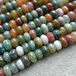 8x5mm Natural Faceted & Smooth Indian Agate Beads, Rondelle Beads, Shiny Abacus Beads, Gemstone Beads, Craft Supplies - 10 beads or 1 strand