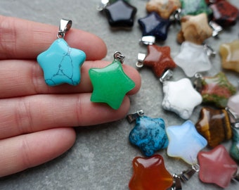 Small Gemstone Star Pendant, Crystal Celestial Pendant Necklace, Choose your stone -  Quartz, Agate, Jasper, Obsidian etc