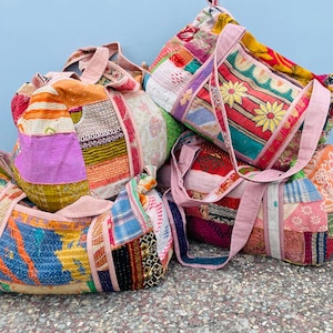 Vintage Kantha Duffle Bag: Indian Patchwork Cotton Travel Gym Bag