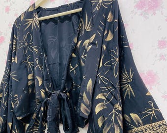 Indiase zijden stropdas top vrouwen boho bell sleeve wrap top bikiniblouse voor bruidsmeisje